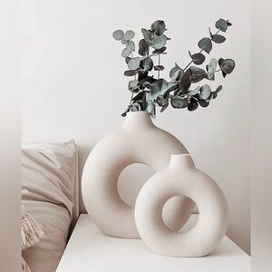 Modern Cream Ceramic Donut Vases Set of 2